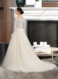 Liz Ball-Gown/Princess V-neck Court Train Tulle Lace Wedding Dress STKP0013756