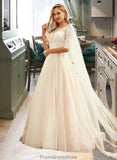 Kaya Ball-Gown/Princess Scoop Neck Sweep Train Tulle Lace Wedding Dress STKP0013760