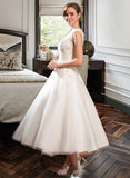 Gwen Ball-Gown/Princess Scoop Neck Tea-Length Tulle Lace Wedding Dress With Beading Sequins STKP0013773