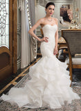 Riya Trumpet/Mermaid Sweetheart Sweep Train Organza Lace Wedding Dress STKP0013786