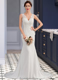 Raegan Trumpet/Mermaid V-neck Court Train Chiffon Wedding Dress STKP0013788