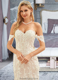 Arielle Trumpet/Mermaid Off-the-Shoulder Court Train Tulle Lace Wedding Dress STKP0013789