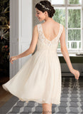 Harriet A-Line V-neck Knee-Length Chiffon Lace Wedding Dress With Ruffle STKP0013794
