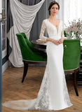 Mercedes Trumpet/Mermaid V-neck Chapel Train Chiffon Wedding Dress With Beading Sequins STKP0013795