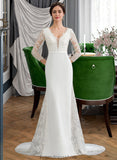 Mercedes Trumpet/Mermaid V-neck Chapel Train Chiffon Wedding Dress With Beading Sequins STKP0013795