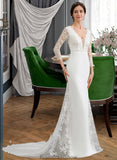 Mercedes Trumpet/Mermaid V-neck Chapel Train Chiffon Wedding Dress With Beading Sequins STKP0013795