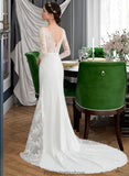 Mercedes Trumpet/Mermaid V-neck Chapel Train Chiffon Wedding Dress With Beading Sequins STKP0013795