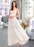 Diamond A-Line V-neck Floor-Length Wedding Dress With Sequins STKP0013797