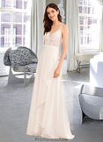 Diamond A-Line V-neck Floor-Length Wedding Dress With Sequins STKP0013797