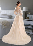 Hayden Ball-Gown/Princess Illusion Chapel Train Wedding Dress With Sequins STKP0013798