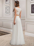 Kaylynn A-Line Scoop Neck Floor-Length Chiffon Wedding Dress With Beading Sequins STKP0013799