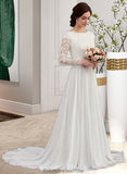 Vivien A-Line Scoop Neck Court Train Chiffon Wedding Dress With Beading STKP0013800