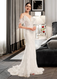 Madilyn Trumpet/Mermaid V-neck Chapel Train Wedding Dress With Beading Sequins STKP0013802