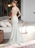 Giuliana Trumpet/Mermaid V-neck Court Train Stretch Crepe Wedding Dress STKP0013803