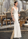 Valentina Sheath/Column V-neck Court Train Wedding Dress With Sequins STKP0013807