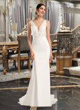 Valentina Sheath/Column V-neck Court Train Wedding Dress With Sequins STKP0013807