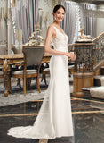 Valentina Sheath/Column V-neck Court Train Wedding Dress With Sequins STKP0013807