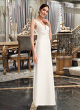 Valentina Sheath/Column V-neck Court Train Wedding Dress With Sequins STKP0013807