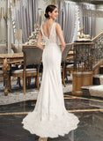 Valentina Sheath/Column V-neck Court Train Wedding Dress With Sequins STKP0013807