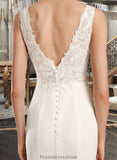 Valentina Sheath/Column V-neck Court Train Wedding Dress With Sequins STKP0013807