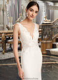 Valentina Sheath/Column V-neck Court Train Wedding Dress With Sequins STKP0013807