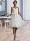 Braelyn A-Line Illusion Asymmetrical Tulle Wedding Dress With Ruffle STKP0013808