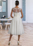 Braelyn A-Line Illusion Asymmetrical Tulle Wedding Dress With Ruffle STKP0013808