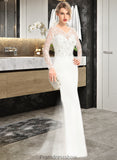 Jaylynn Trumpet/Mermaid V-neck Sweep Train Stretch Crepe Wedding Dress With Beading Sequins STKP0013816