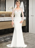 Jaylynn Trumpet/Mermaid V-neck Sweep Train Stretch Crepe Wedding Dress With Beading Sequins STKP0013816