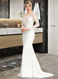 Jaylynn Trumpet/Mermaid V-neck Sweep Train Stretch Crepe Wedding Dress With Beading Sequins STKP0013816