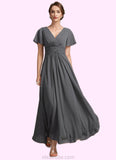 Zoey A-Line V-neck Ankle-Length Chiffon Mother of the Bride Dress With Ruffle Beading STK126P0014709