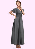 Zoey A-Line V-neck Ankle-Length Chiffon Mother of the Bride Dress With Ruffle Beading STK126P0014709