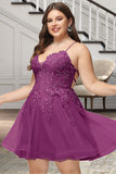 Savannah A-line V-Neck Short/Mini Lace Tulle Homecoming Dress With Sequins STKP0020500