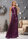 Jaslene A-line Scoop Floor-Length Stretch Satin Bridesmaid Dress STKP0025829