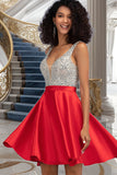 Sharon A-line V-Neck Short/Mini Satin Homecoming Dress With Beading Sequins STKP0020569