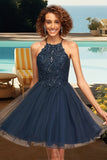 Sue A-line Scoop Short/Mini Lace Tulle Homecoming Dress With Sequins STKP0020523