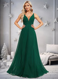 Courtney A-line V-Neck Floor-Length Chiffon Bridesmaid Dress STKP0025813