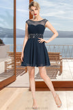 Kennedi A-line Scoop Short/Mini Chiffon Homecoming Dress With Beading Sequins STKP0020586