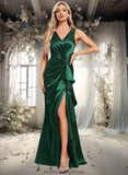 Brynn Trumpet/Mermaid V-Neck Floor-Length Stretch Satin Bridesmaid Dress STKP0025812