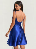 Jess A-line V-Neck Short Stretch Satin Homecoming Dress With Pleated STKP0025705