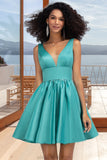 Ivy A-line V-Neck Short/Mini Satin Homecoming Dress STKP0020570