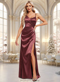 Alani A-line Asymmetrical Floor-Length Stretch Satin Bridesmaid Dress STKP0025828