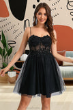 Kendal A-line Sweetheart Short/Mini Tulle Homecoming Dress With Sequins STKP0020467