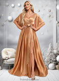 Kathryn A-line V-Neck Floor-Length Stretch Satin Bridesmaid Dress STKP0025793