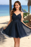 Ella A-line V-Neck Short/Mini Tulle Homecoming Dress With Pleated STKP0020471