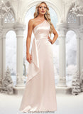 Roberta A-line One Shoulder Floor-Length Stretch Satin Bridesmaid Dress With Ruffle STKP0025818