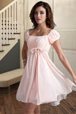 Piper A-line Square Short/Mini Chiffon Satin Homecoming Dress With Beading Bow Ruffle STKP0020597