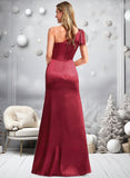 Una A-line One Shoulder Floor-Length Stretch Satin Bridesmaid Dress With Bow STKP0025758