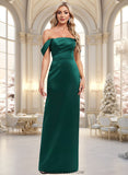 Ruby Sheath/Column Off the Shoulder Floor-Length Satin Bridesmaid Dress STKP0025815