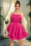 Sariah A-line Asymmetrical Short/Mini Silky Satin Homecoming Dress STKP0020481